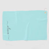 Aqua Blue Aquamarin Modern Script Monogram Name Golfhandtuch (Horizontal)