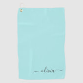 Aqua Blue Aquamarin Modern Script Monogram Name Golfhandtuch (Vorderseite)