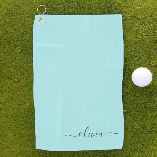 Aqua Blue Aquamarin Modern Script Monogram Name Golfhandtuch