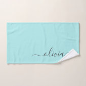 Aqua Blue Aquamarin Modern Script Monogram Name Handtuch (Handtuch)