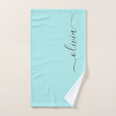 Aqua Blue Aquamarin Modern Script Monogram Name Handtuch (Handtuch)