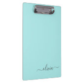 Aqua Blue Aquamarin Modern Script Monogram Name Klemmbrett (Rechts)