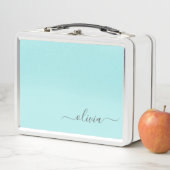 Aqua Blue Aquamarin Modern Script Monogram Name Metall Brotdose (Beispiel)