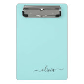 Aqua Blue Aquamarin Modern Script Monogram Name Mini Klemmbrett (Vorderseite)