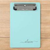 Aqua Blue Aquamarin Modern Script Monogram Name Mini Klemmbrett