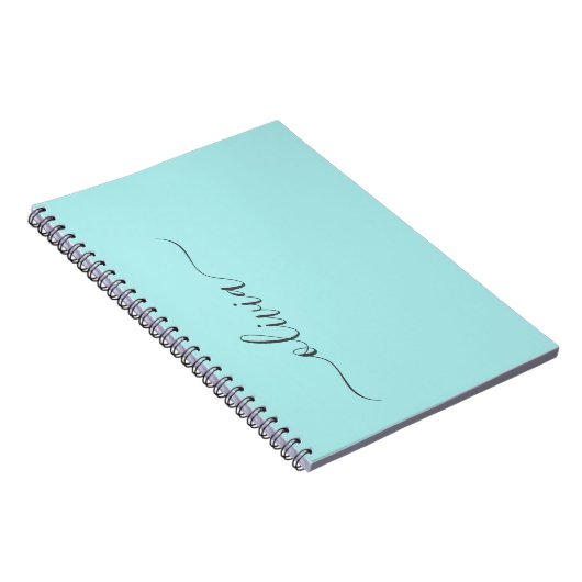 Aqua Blue Aquamarin Modern Script Monogram Name Notizblock (Rechte Seite)