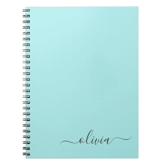 Aqua Blue Aquamarin Modern Script Monogram Name Notizblock (Vorderseite)