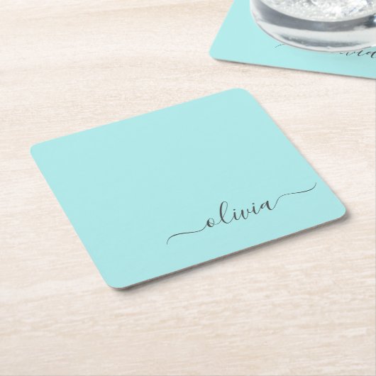 Aqua Blue Aquamarin Modern Script Monogram Name Rechteckiger Pappuntersetzer (angewinkelt)