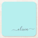 Aqua Blue Aquamarin Modern Script Monogram Name Rechteckiger Pappuntersetzer<br><div class="desc">Aqua Blue Aquamarin Simple Script Monogram Name Paper Untersetzer. Dies macht den perfekten Abschluss,  Geburtstag,  Hochzeit,  Brautparty,  Jubiläum,  Babydusche oder Junggeselinnen-Abschied Geschenk für jemanden,  die Lieben glamourösen Luxus und schicke Stile.</div>