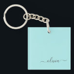 Aqua Blue Aquamarin Modern Script Monogram Name Schlüsselanhänger<br><div class="desc">Aqua Blue Aquamarin Simple Script Monogram Name Schlüsselanhänger. Das macht den perfekten 16 Geburtstag,  Hochzeit,  Brautparty,  Jubiläum,  Babydusche oder Junggeselinnen-Abschied Geschenk für jemanden,  der Lieben glamourösen Luxus und schicke Stile.</div>