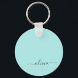Aqua Blue Aquamarin Modern Script Monogram Name Schlüsselanhänger<br><div class="desc">Aqua Blue Aquamarin Simple Script Monogram Name Keychains (Key Chain). Das macht den perfekten 16 Geburtstag,  Hochzeit,  Brautparty,  Jubiläum,  Babydusche oder Junggeselinnen-Abschied Geschenk für jemanden,  der Lieben glamourösen Luxus und schicke Stile.</div>