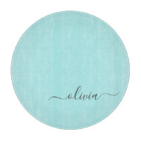 Aqua Blue Aquamarin Modern Script Monogram Name