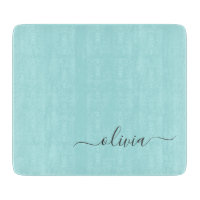 Aqua Blue Aquamarin Modern Script Monogram Name
