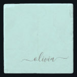 Aqua Blue Aquamarin Modern Script Monogram Name Steinuntersetzer<br><div class="desc">Aqua Blue Aquamarin Simple Script Monogram Name Stone Tile. Das macht den perfekten Abschluss,  süßen 16 Geburtstag,  Hochzeit,  Brautparty,  Jubiläum,  Babydusche oder Junggeselinnen-Abschied Geschenk für jemanden,  die Lieben glamourösen Luxus und schicke Stile.</div>