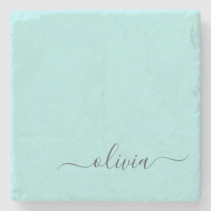 Aqua Blue Aquamarin Modern Script Monogram Name Steinuntersetzer