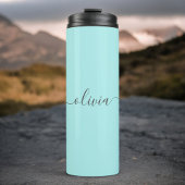Aqua Blue Aquamarin Modern Script Monogram Name Thermosbecher