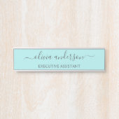 Aqua Blue Aquamarin Modern Script Monogram Name Türschild (Vorderseite )