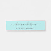 Aqua Blue Aquamarin Modern Script Monogram Name Türschild (Vorderseite )