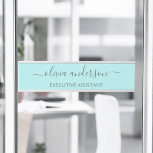 Aqua Blue Aquamarin Modern Script Monogram Name Türschild