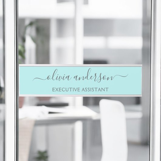 Aqua Blue Aquamarin Modern Script Monogram Name Türschild