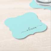 Aqua Blue Aquamarin Modern Script Monogram Name Untersetzer (angewinkelt)