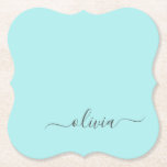 Aqua Blue Aquamarin Modern Script Monogram Name Untersetzer<br><div class="desc">Aqua Blue Aquamarin Simple Script Monogram Name Paper Untersetzer. Dies macht den perfekten Abschluss,  Geburtstag,  Hochzeit,  Brautparty,  Jubiläum,  Babydusche oder Junggeselinnen-Abschied Geschenk für jemanden,  die Lieben glamourösen Luxus und schicke Stile.</div>