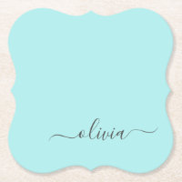 Aqua Blue Aquamarin Modern Script Monogram Name