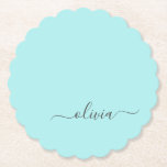 Aqua Blue Aquamarin Modern Script Monogram Name Untersetzer<br><div class="desc">Aqua Blue Aquamarin Simple Script Monogram Name Paper Untersetzer. Dies macht den perfekten Abschluss,  Geburtstag,  Hochzeit,  Brautparty,  Jubiläum,  Babydusche oder Junggeselinnen-Abschied Geschenk für jemanden,  die Lieben glamourösen Luxus und schicke Stile.</div>