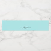 Aqua Blue Aquamarin Modern Script Monogram Name Wasserflaschenetikett (Einzelnes Label)