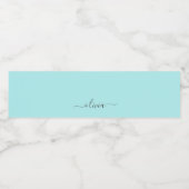 Aqua Blue Aquamarin Modern Script Monogram Name Wasserflaschenetikett (Einzelnes Label)