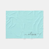 Aqua Blue Aquamarin Monogram Name Modern Fleecedecke (Vorderseite (Horizontal))