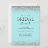 Aqua Blue Aquamarin Silver Glitzer Brautparty Einladung (Vorderseite)