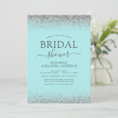 Aqua Blue Aquamarin Silver Glitzer Brautparty Einladung (Stehend Vorderseite)