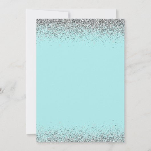 Aqua Blue Aquamarin Silver Glitzer Brautparty Einladung (Rückseite)