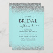 Aqua Blue Aquamarin Silver Glitzer Brautparty Einladung (Vorne/Hinten)