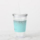 Aqua Blue Aquamarin Silver Glitzer Monogram Acryltrinkbecher (Links)