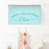 Aqua Blue Aquamarin Silver Glitzer Monogram Banner (Insitu)