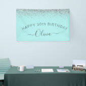Aqua Blue Aquamarin Silver Glitzer Monogram Banner (Messeveranstaltung)