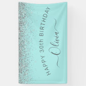 Aqua Blue Aquamarin Silver Glitzer Monogram Banner (Vertikal)