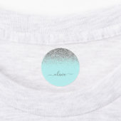 Aqua Blue Aquamarin Silver Glitzer Monogram Etiketten (Befestigt)
