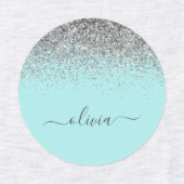 Aqua Blue Aquamarin Silver Glitzer Monogram Etiketten (Design 2)