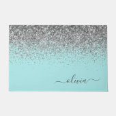 Aqua Blue - Aquamarin Silver Glitzer Monogram Fußmatte (Vorderseite)