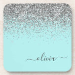 Aqua Blue Aquamarin Silver Glitzer Monogram Getränkeuntersetzer<br><div class="desc">Aqua Blue - Aquamarine und Silver Glitzer Script Monogram Name Paper Untersetzer. Dies macht den perfekten Abschluss,  Geburtstag,  Hochzeit,  Brautparty,  Jubiläum,  Babydusche oder Junggeselinnen-Abschied Geschenk für jemanden,  die Lieben glamourösen Luxus und schicke Stile.</div>
