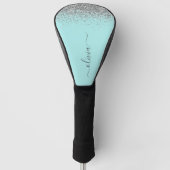 Aqua Blue Aquamarin Silver Glitzer Monogram Golf Headcover (Vorderseite)