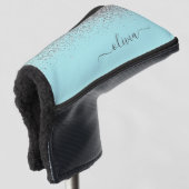 Aqua Blue Aquamarin Silver Glitzer Monogram Golf Headcover (3/4 Vorderseite)