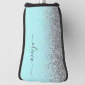 Aqua Blue Aquamarin Silver Glitzer Monogram Golf Headcover (Rotieren 90)
