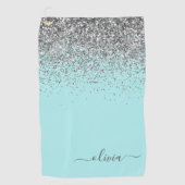 Aqua Blue Aquamarin Silver Glitzer Monogram Golfhandtuch (Vorderseite)