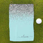 Aqua Blue Aquamarin Silver Glitzer Monogram Golfhandtuch<br><div class="desc">Aqua Blue Aquamarin und Silber Sparkle Glitzer gebürstetes Metall Monogram Name Golf Handtuch. Das macht den perfekten 16 Geburtstag,  Hochzeit,  Brautparty,  Jubiläum,  Babydusche oder Junggeselinnen-Abschied Geschenk für jemanden,  der Lieben glamourösen Luxus und schicke Stile.</div>