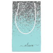 Aqua Blue Aquamarin Silver Glitzer Monogram Kleine Geschenktüte (Vorderseite)