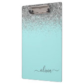 Aqua Blue Aquamarin Silver Glitzer Monogram Klemmbrett (Links)